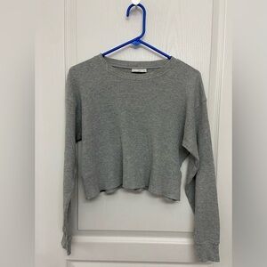 TNA Grey Waffle Knit Cropped Long Sleeve Top